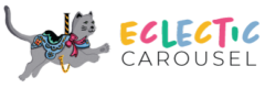 Eclectic Carousel Logo Cat illustrated to mimic carousel horse